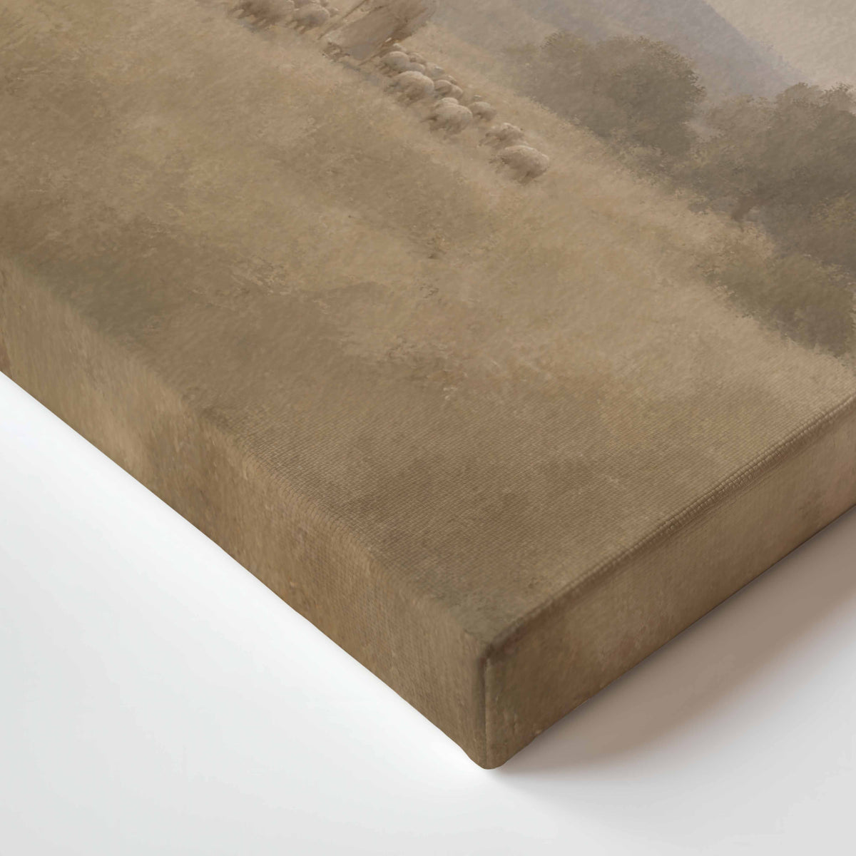 Close-up of the textured canvas and wrapped edge of Following Him Christian artwork.