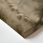 Good Shepherd Christian canvas artwork featuring Jesus walking with sheep in a peaceful landscape