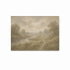 Jesus walking along a peaceful path beside a river with a lamb, symbolizing His guidance, in a soft Christian art print
