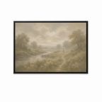 He Leads Me Christian wall art in a black frame featuring Jesus in a peaceful landscape