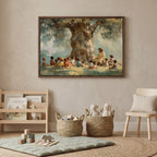 He Welcomed Them Christian wall art displayed in a warm family or nursery space