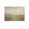 Jesus welcoming the returning prodigal son with open arms in a peaceful biblical landscape, shown in a soft Christian art print