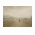 Jesus welcoming the returning prodigal son with open arms in a peaceful biblical landscape, shown in a soft Christian art print