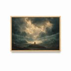 Red Sea Miracle Christian wall art featuring Moses and the parted sea in a natural wood frame