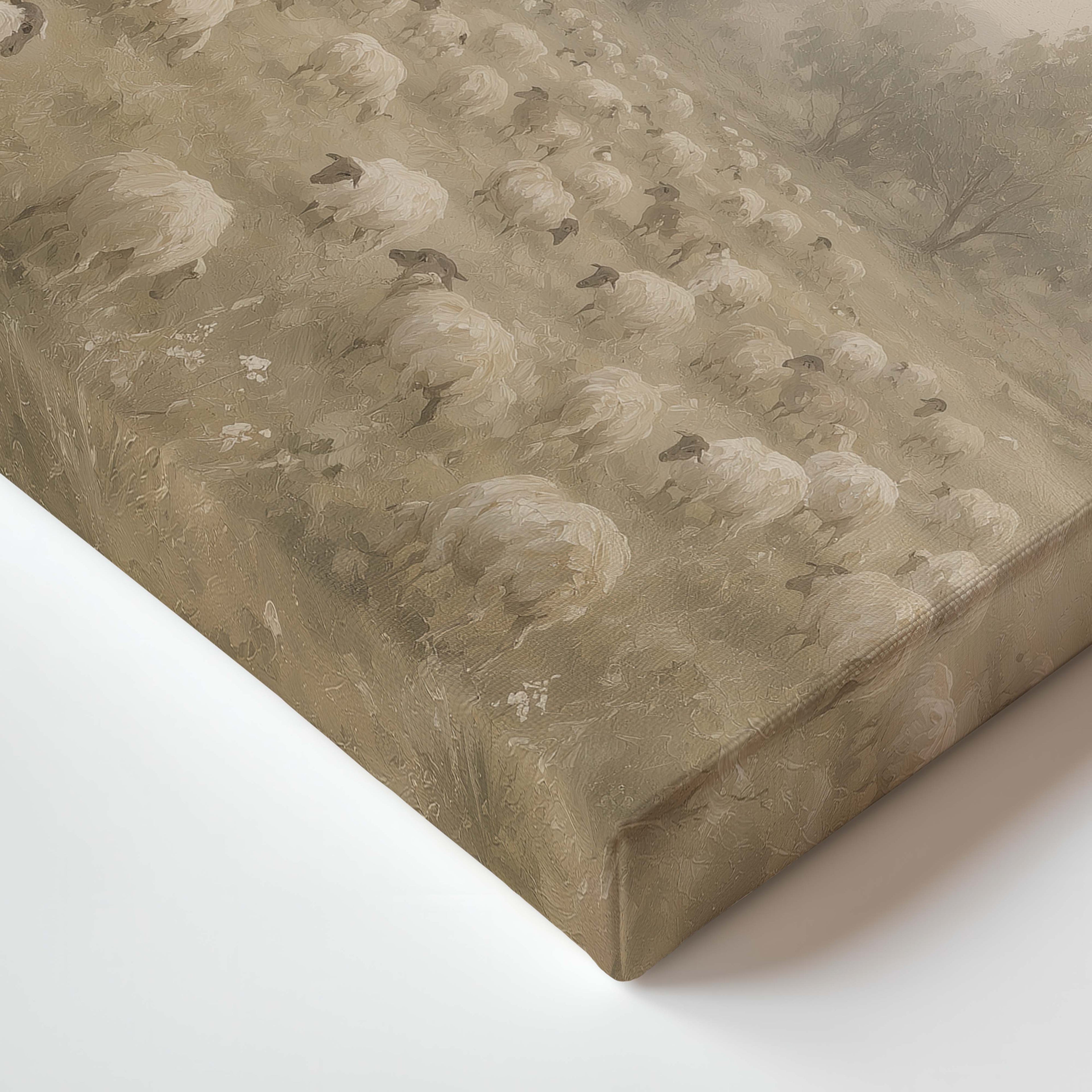 The Good Shepherd Christian canvas artwork featuring Jesus with His flock in a peaceful landscape