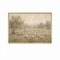 The Good Shepherd Christian wall art featuring Jesus with His flock in a peaceful landscape in a gold frame