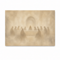 Jesus sharing the Last Supper with His disciples around a table in a soft, neutral Christian art print