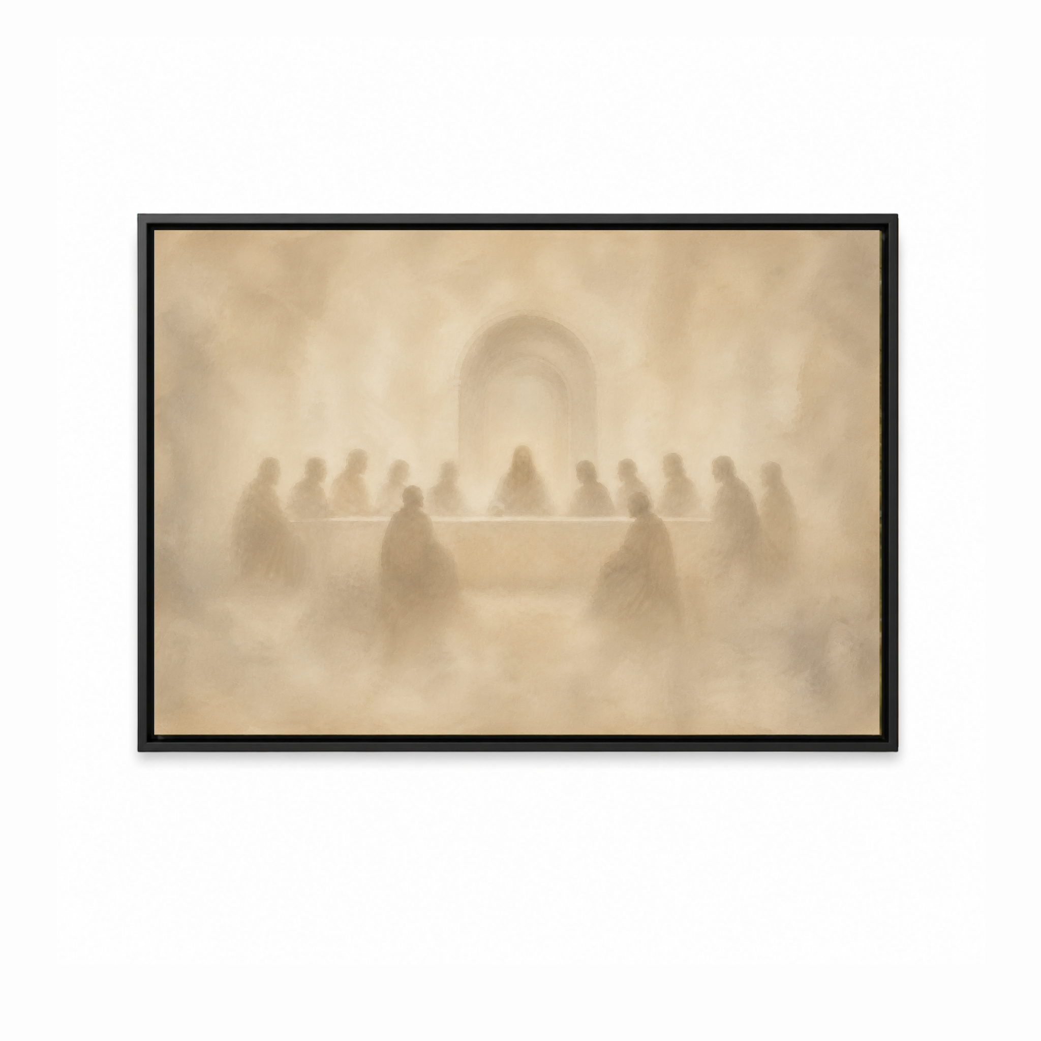 The Last Supper Christian wall art featuring Jesus and His disciples in a black frame