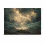 Moses standing before the parted Red Sea beneath dramatic clouds in a Christian art print