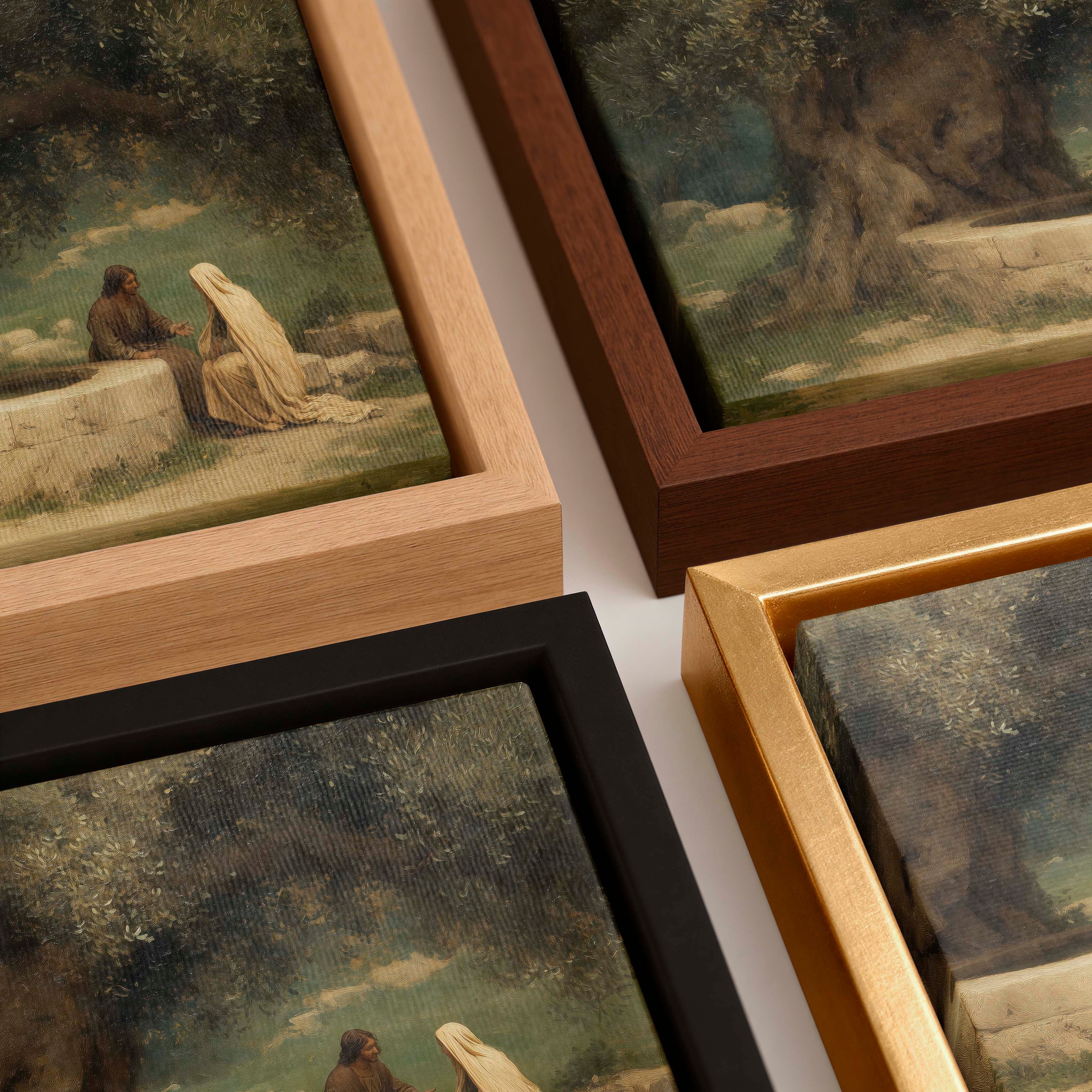 Close-up of The Woman at the Well Christian wall art frame detail