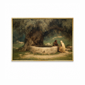 The Woman at the Well Christian wall art featuring Jesus and the Samaritan woman beside a stone well in a gold frame